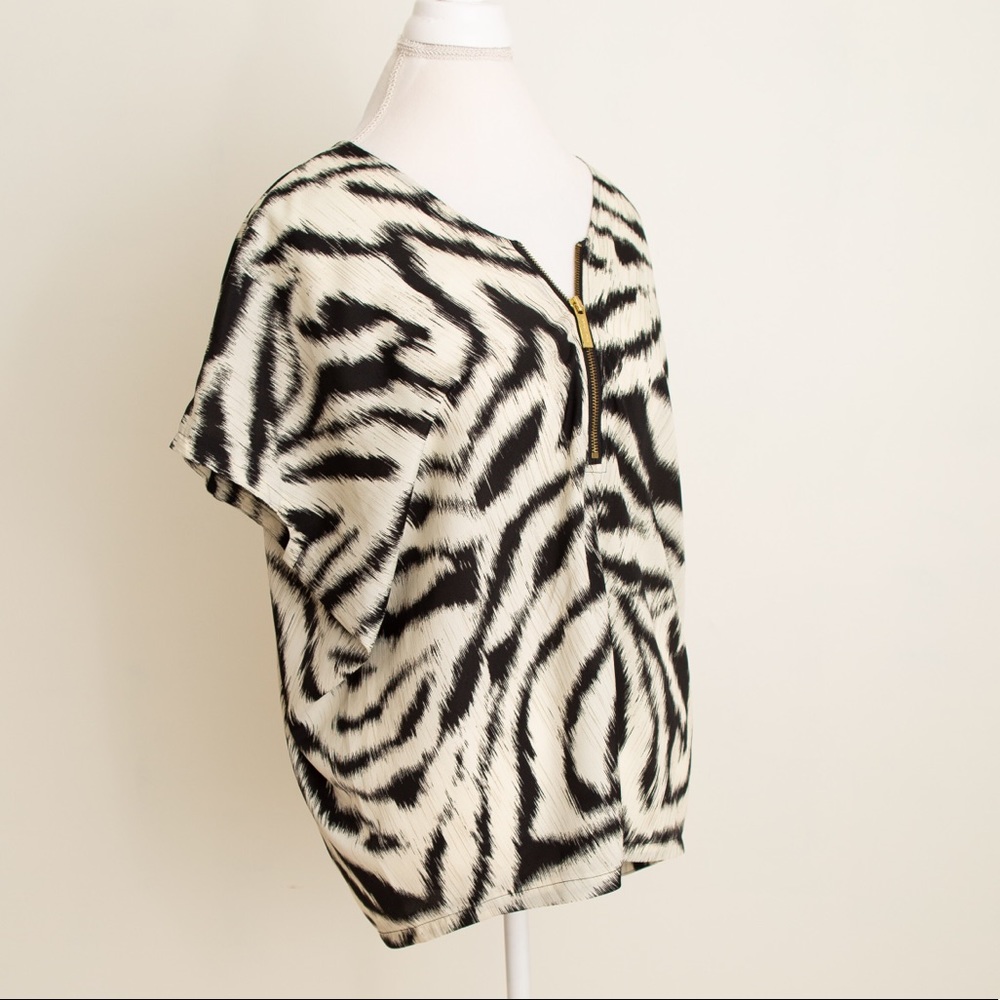 Zebra Print Zip Front Blouse